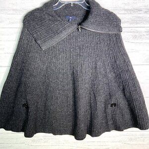Gap Gray Wool Blend 1/4 Zip Sweater Poncho Cape Women XS/S